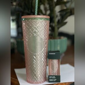 🍑NEW🍑Starbucks Pearl pink peach jeweled tumbler and matching keychain